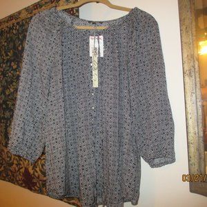 NEW W/ TAGS Soirée Women BLACK & White TIE FRONT 3/4 Sleeve Blouse SZ 1X Plus